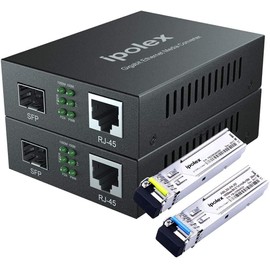 ipolex One Pair Gigabit Ethernet Media Converter, 1.25G SFP Port, Single-Mode LC Fiber to Ethernet Media Converter with BiDi SFP-LX Module (1310-nm/1550-nm, 20-km@OS1OS2SMF)