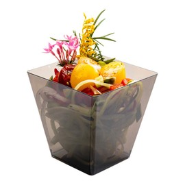 Restaurantware 8 Ounce Large Kova Cups 25 Disposable Dessert Tumbler - Lids Sold Separately Sturdy Smoked Gray Plastic Appetizer Cups For Mousse Layered Cakes At Catered Events