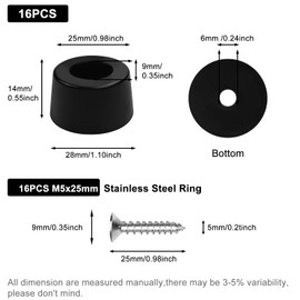 Jeyrup Rubber Feet Screwable Tapered Rubber Furniture Gliders Non-Slip Film Tapered Base Equipped with Screws 16 Individual Rubber Feet