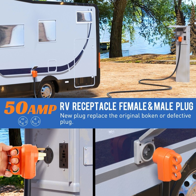 Nilight 50 Amp RV Male and Female Plug Set 14-50P