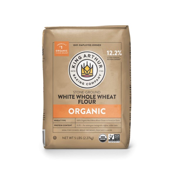 King Arthur, 100% Organic White Whole Wheat Flour, 100% Whole Grain, Non-GMO Project Verified, 5 Pounds