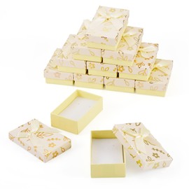 Boutigem 12 Pack Light Yellow Small Rectangle Gift Boxes with Lids Cardboard Jewelry Boxes with Sponge Inside Flower Pattern Bracelet Gift Boxes Necklace Boxes for Festival Wedding Jewelry Display