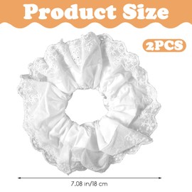 QFGasre White Lace Scrunchies for Women Large Elastic Hair Ties Ropes Lace Double Layer Fancy Satin Hair Ties Ponytail Holder Hairs Accessories for All Hairs Types and Textures