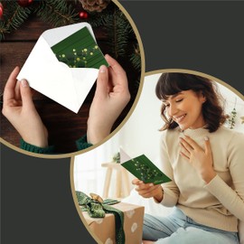 easykart labels 16 Christmas Greeting Cards with Gold Foiling & Embossing with Envelopes, Dark Green - 6.75 x 4.5 Inch Merry Christmas Cards with Seal Stickers For Friends, Family and loved Ones