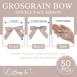LiBongTa 50 PCs Dusty Rose Bow 2.5" Grosgrain Ribbon Bow for Decorations, Small Bows for Crafts, Mini Bow Twist Tie Bows for Gift Wrapping, Premade Bows for Baby Shower, Wedding, Party, Treat Bags