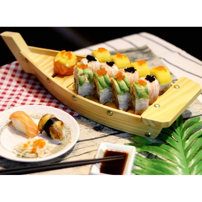 16.5“ Wooden Sushi Serving Tray Boat Plate for Restaurant or