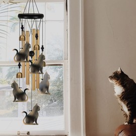 Cat Wind Chimes for Outside Cat Decor, Mobile Memorial Wind Chimes, Large Wind Bells, Cat Wind Catcher, Bronze Cat Wind Chimes for Home, Outdoor, Yard, Patio, Garden Decoration, Festival Gifts for Mom