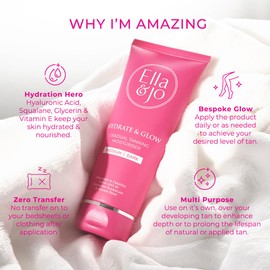 Ella & Jo Hydrate & Glow Gradual Tanning Moisturiser - Dark with Hyaluronic Acid, Squalane & Vitamin E, 200ml, No Transfer Formula