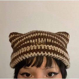 Crochet Hats for Women Vintage Beanies Women Fox Hat Grunge Goth Beanies Hat Y2K Accessories Slouchy Beanies for Women (Brown)