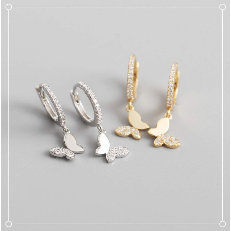 Cute Butterfly Small CZ Cartilage Cuff Hoop Earrings With Tiny