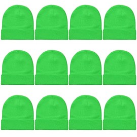 Falari 12 Pack Wholesale Winter Beanie Hat Unisex Bulk Skull Knitted Ski Cap for Cold Weather - Light Green