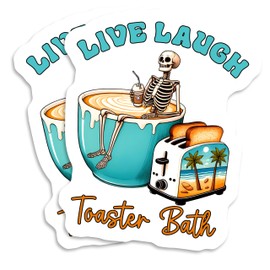 Skeleton Coffee Bath Sticker Sticker - Funny Skeleton Art - Live Laugh Toaster Bath - Unique Skeleton Design - 2 Pack - 5" On Longest Side - PLDFS09631