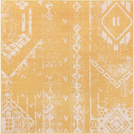 Unique Loom Outdoor Bohemian Collection Area Rug - Anthro (7' 1" Square, Yellow/ Ivory)