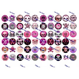Crafting Mania LLC 60 Precut 1" PINK SKULLS Bottle cap Images Set A