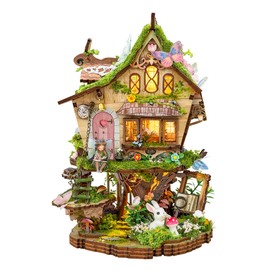 DIY Miniature House Kit - Mini Dollhouse Fantasy Fairy Forest building kit with LED, 3D Wooden Puzzles Stress Relief Model Kit Gifts for Family Friends - Rowen's Treehouse(SQ-80)