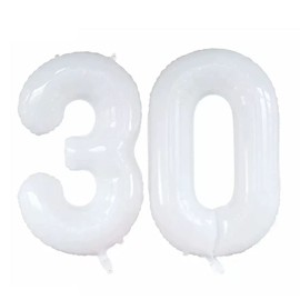 GOER Number 30 Balloons for 30th Birthday Party Decorations,42 Inch Jumbo Foil Helium Balloons for 30th Anniversary (White)