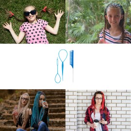 3 Piece Hair Braiding Tool Kit Professional Hair Styling Set for Perfect Braids, Includes Hook, Comb, Clips, and Accessories Ideal for Beginners and Expert (Blue)