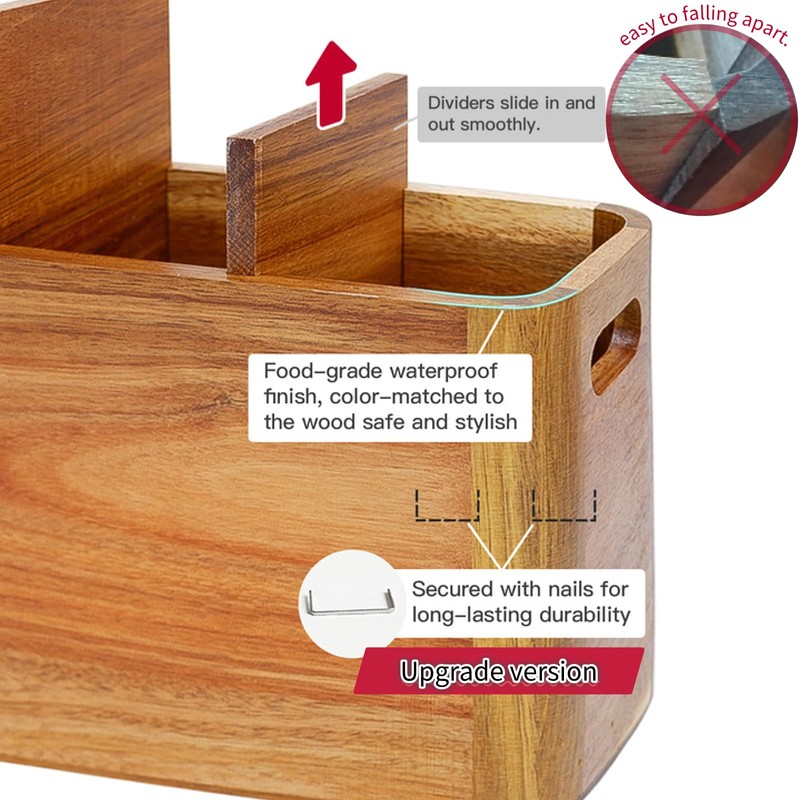 Wooden Kitchen Utensil Holder Organizer for Counter or Countertop, Large
