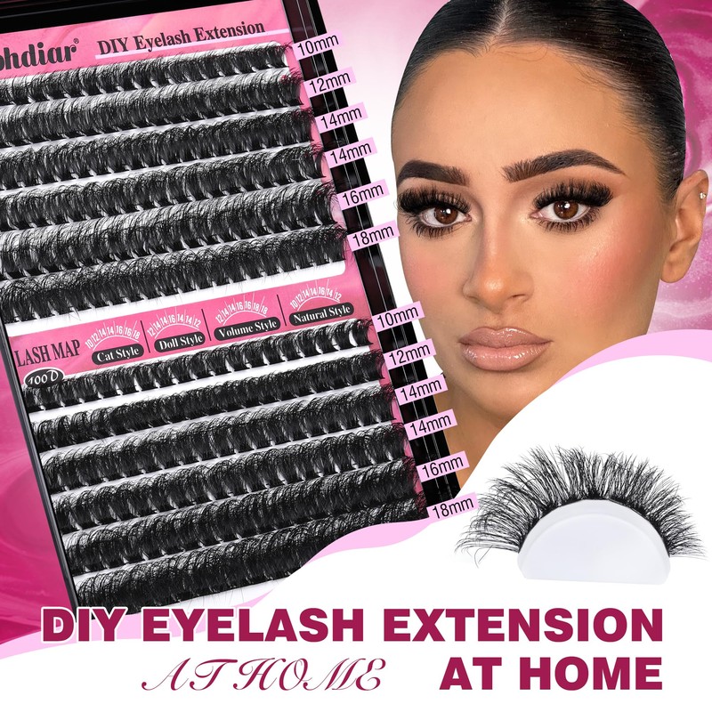 Calphdiar Fluffy Individual Eyelashes 80D+100D Thick Cluster Lashes Wispy Lashes