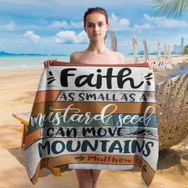 WAITPI Christian Beach Towel, Rustic Bible Verse Farmhouse Microfiber Beach Towels Oversized 30x60 in, Religious Matthew17:20 Quick Dry Travel Sand Free Beach Towel Decor for Bathroom Swimming Pool