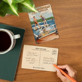 Lake Arrowhead, California, Water Skiing Scene (4x6 Birch Wood Postcards, 2-Pack Stationary, Rustic Home Wall Decor)