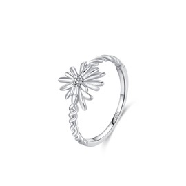 Kokoma Dainty Daisy Flower Sterling Silver Ring for Women Minimalist Sunflower Floral Statement Ring Engagement Promise Rings Finger Band (6)