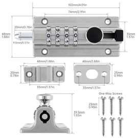 HOJLKLD Combination Locking Bolt, 4 Digit Combination Door Security Slide Latch Lock Heavy Duty Zinc Alloy Slide Bolt Lock for Shed Gate Fences (1, Silver)