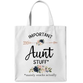 WAITPI Aunt Gifts Canvas Tote Bag, Important Aunt Stuff Gifts Tote Bag for Auntie from Nephew, Funny Floral Mother's Day Birthday Aesthetic Reusable Totes for Shopping stuffaunt