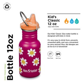 Klean Kanteen Classic Narrow Sippy Cap 1011200 Drinking Bottle with Stainless Steel Drinking Cap in Pink with a Volume of 355 ml