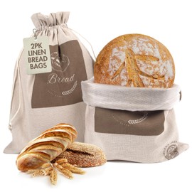 Linen Bread Bags for Homemade Bread – Easy to Clean Large Reusable Cloth Bags for Sourdough, Sandwich & Loaf Storage, BPA-Free Linen Bag with String Closure For Fresh Breads Storage (2 Pack, XL)