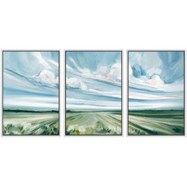 SIGNWIN Framed Canvas Print Wall Art Set Pastel Watercolor Sky Countryside Farmland Landscape Nature Wilderness Illustrations Modern Art Decorative Scenic Relax/Calm for Bedroom - 16"x24"x3 White