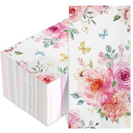 Tatuo Floral Napkins 3 Ply Flower Dinner Paper Guest Napkins Flowers Disposable Paper Bathroom Hand Towels for Spring Birthday Baby Shower Wedding Holiday Party(100 Pcs,4 x 8 Inch)