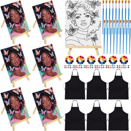 Motipuns 48 Pcs Pre Drawn Canvas Painting Set Sip and Paint Kit Pre Canvas for Adults Family Sip and Paint Party Favor DIY Virtual Party Gifts(Butterfly Girl)