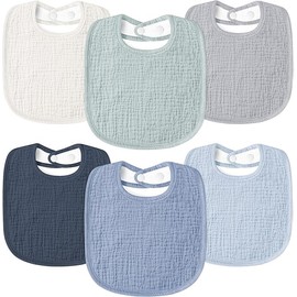 Susurration Baby Muslin Bibs Baby Soft Adjustable Square Drool Bibs 6 Pack for Unisex Girls & Boys (Blue)
