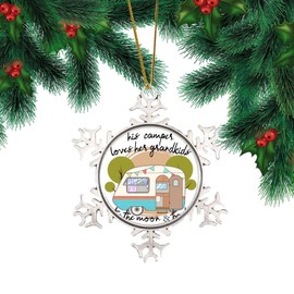 DOREENABE Snowflake Pewter Christmas Ornament Wilderness Adventure Camping Forests Funny Flat Keepsakes Love Camping Pewter Tree Ornament Hanging Snowflake Ornament for Winter Christmas Tree Decor
