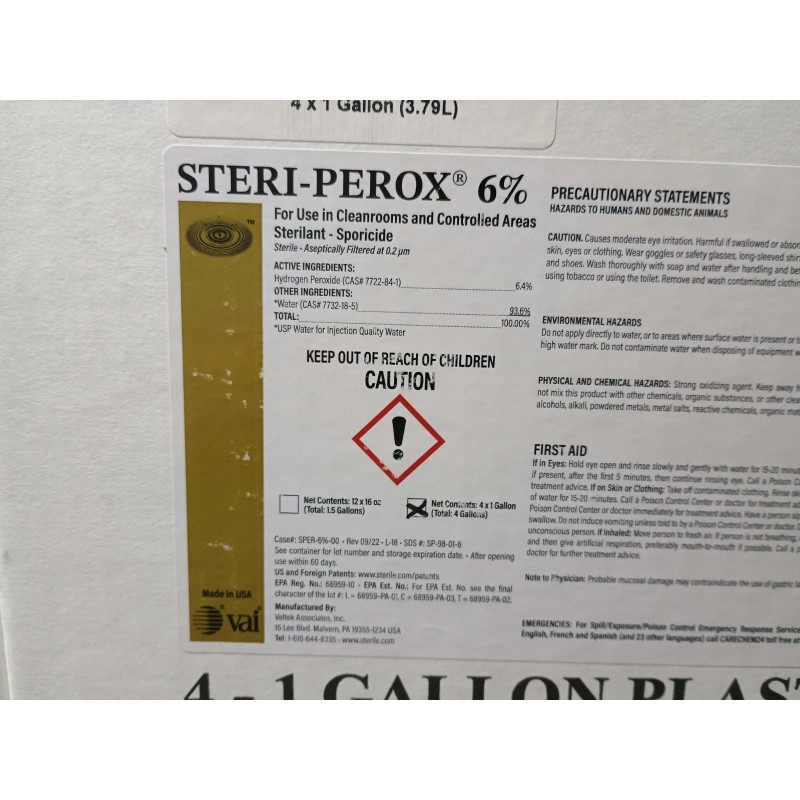 STERI-PROX STERI-PEROX Hydrogen Peroxide 6% Sterilant 4-1 Gallon Plastic Bottles