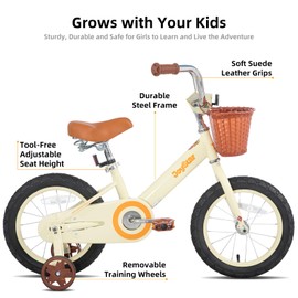 JOYSTAR 14 Inch Kids Bikes with Training Wheels & Basket, Vintage Girls Bike for Toddler of 3-5 Years Old Girls & Boys, Kids Bicycle, Beige
