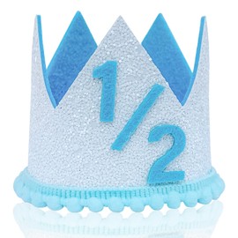 APAEAT Half Birthday Hat Blue Crown Hat Party Hat Crown Cap for Birthday Party Supplies Blue Themed Decoration