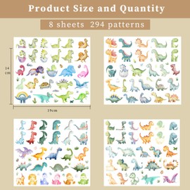 FloraVigo Stickers Children, Pack of 8 Glitter Stickers, 184 Stickers with Animal Patterns for Children, Girls, Scrapbooks, Albums, Gifts (Dinosaurs)