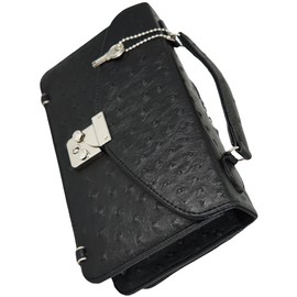 Bliss Leather Ostrich Embossed Wallet Bag with Keys, Second Bag, Genuine Leather, Cowhide Leather, Handle Included, Black, F