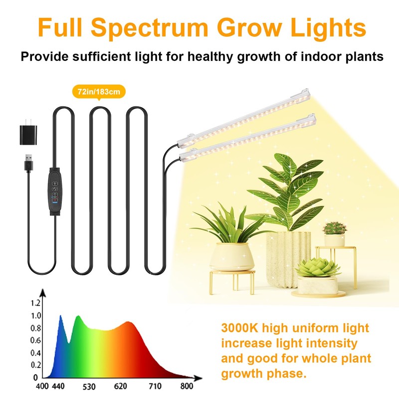 8.6'' Mini Two Strip Growing Lamp for Indoor Plants, 3000K