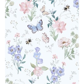 Hopepak Floral Peel and Stick Wallpaper Modern Contact Paper Self Adhesive Removable Butterfly Wall Paper for Bedroom Living Room Bathroom Cabinets Decor 17.3''x78.7''