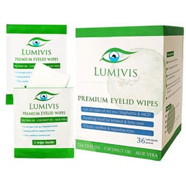 Lumivis Tea Tree Oil Eyelid Wipes – 36 Individually Wrapped Pads for Daily Eye Cleansing, Makeup Removal & Eyelid Hygiene – Gentle, Soothing, Natural Formula