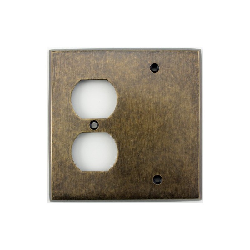 Aged Antique Brass 2 Gang Combination Switch Plate - 1