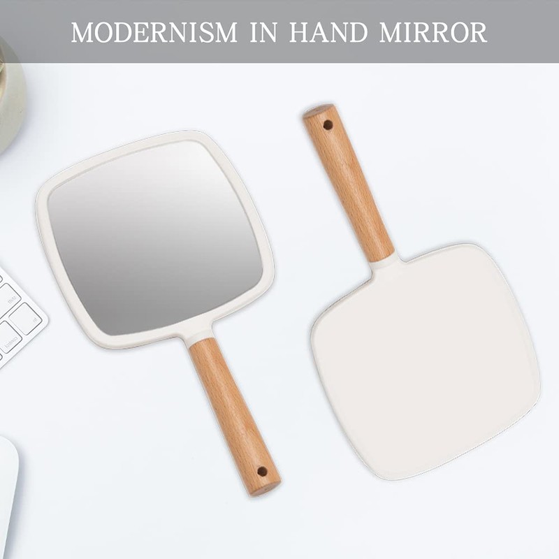 YEAKE Hand Held Mirror with Handle for Makeup,Small Cute Wood