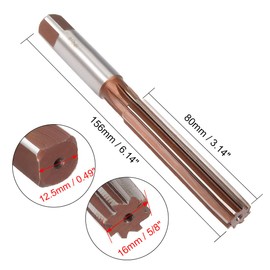 sourcing map Hand Reamer 16mm Alloy Tool Steel H8 8 Straight Flutes Hand Milling Cutter Tool Metric Reaming Drill Bit for Metal
