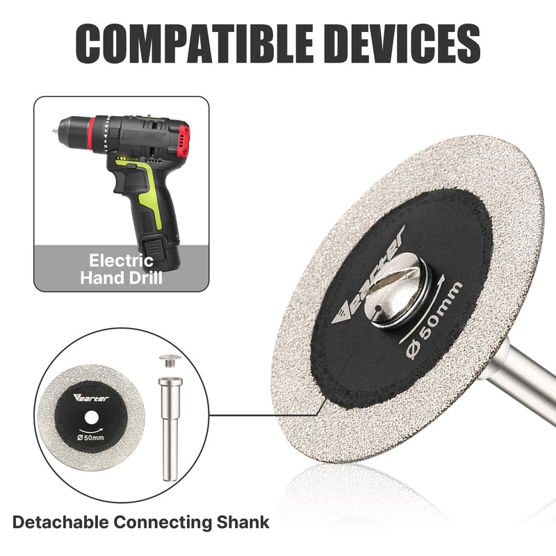 Vearter Glass Cutting Disc 5PCS, 2'' Double-Sided Diamond Cutting Wheel
