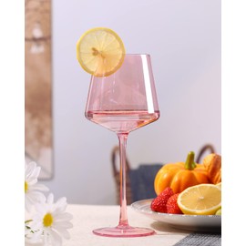 comfit Colored Wine Glasses set of 6-Crystal Colorful Wine Glasses With Long Stem,Square wine glasses with flat bottom,Ideal for full-bodied wine,Wine gifts for wedding,housewarming18OZ