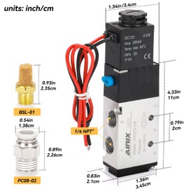 AIRIX 4V210-08 Pneumatic Solenoid Valve DC12V, 2 Position 5 Way, 1/4" NPT, Pilot-Operated Single Coil, Fast Response Electric Air Valve Out Of Line & Quick Connect Fittings