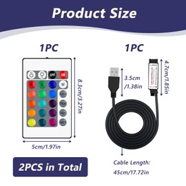 5V 24 Key IR Remote Controller for 5050 2835 RGB LED Light Strips USB Inline, DC 5V Led Strip Remote 1m USB Powered,16 Colors, 5 Light Modes, Flash, Strobe, Fade, RGB Smooth, Static for Home Lighting